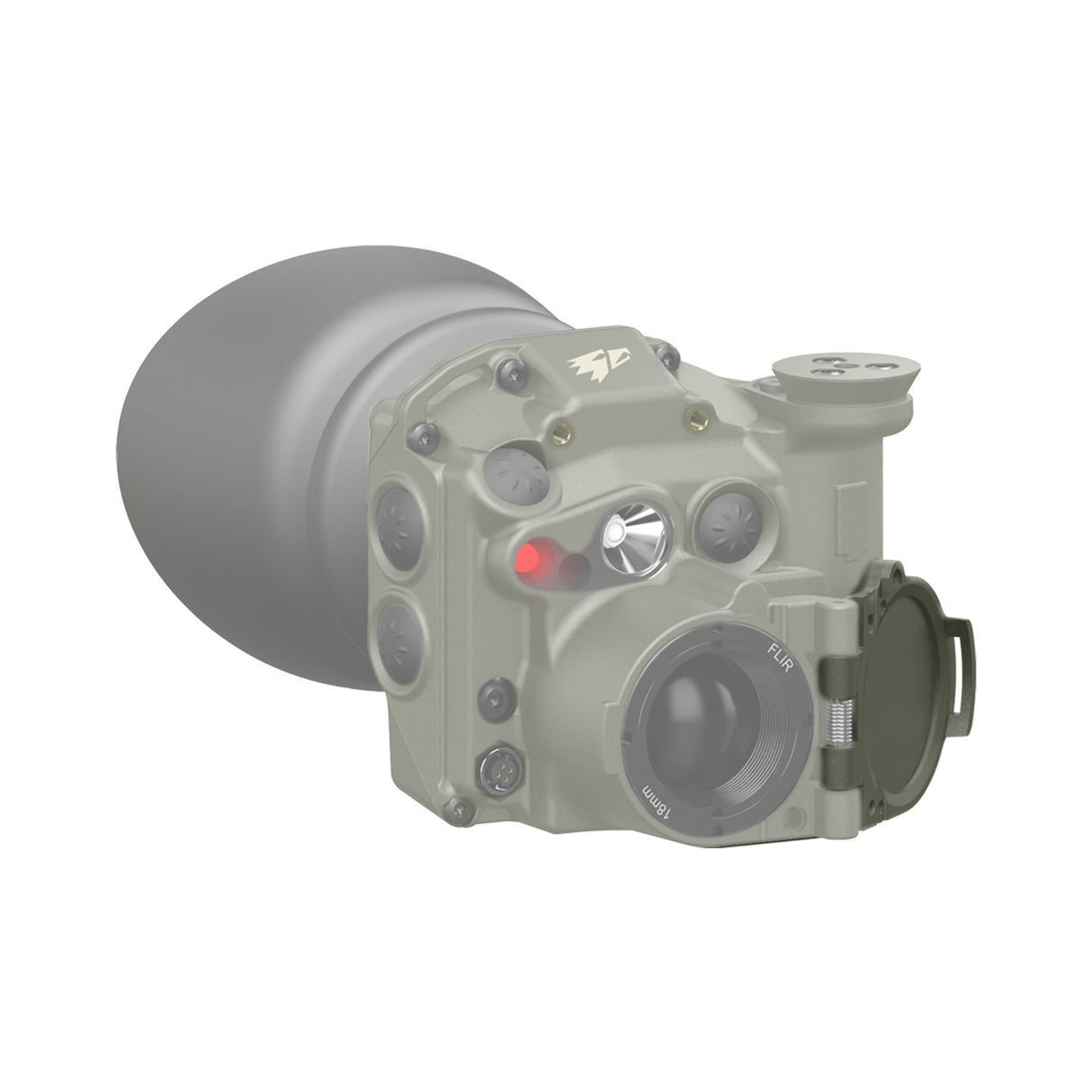 Eine 3D-Illustration einer oliven TILO mit offener Klappe. Die Klappe ist farblich hervorgehoben.