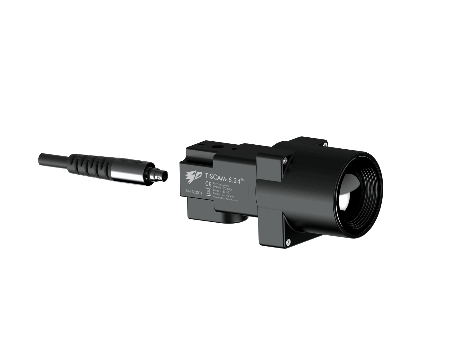 Eine 3D-Illustration von einer TISCAM mit dem dazugehörigen Kabel Anschluss dahinter