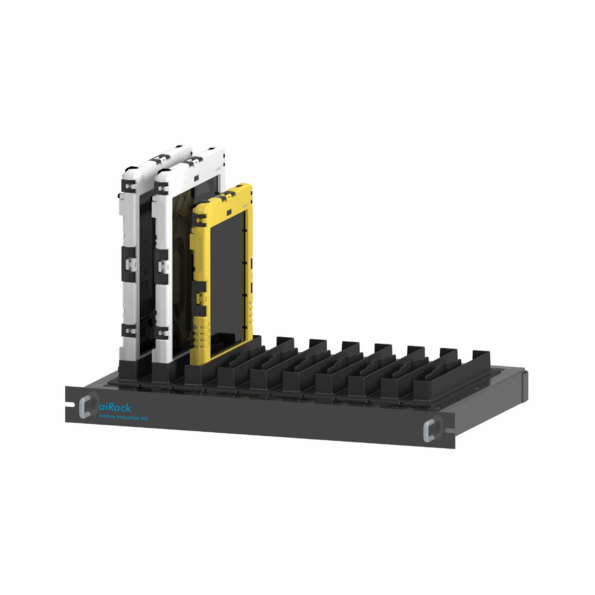 Eine 3D-Illsutration eines aiRacks mit mehreren aiShell Gehäusen