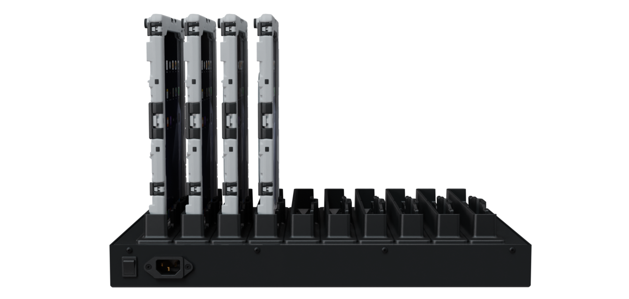 3D-Illustration eines aiRacks mit vier aiShell Gehäusen