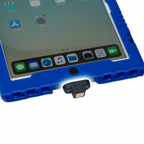 Eine 3D-Illustration von einem aiShell™ Car Cradle Connector an einem blauen aiShell