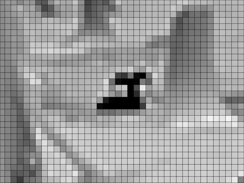 Stark verpixeltes Bild von einem Wärmebild mit einem Gitter entsprechend der Größe des Pixel-Gitters