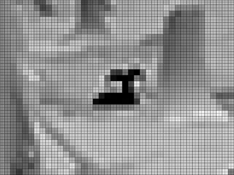 Stark verpixeltes Bild von einem Wärmebild mit einem Gitter mit halber Größe des Pixel-Gitters
